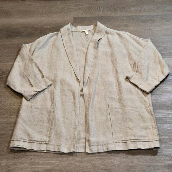 Eileen Fisher Jacket Womens Large Heavy Organic Linen Lagenlook Minimalist Boho - Picture 4 of 9